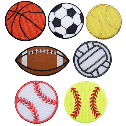 Sports Balls Embroidered Patch — 7-Pack — Iron On