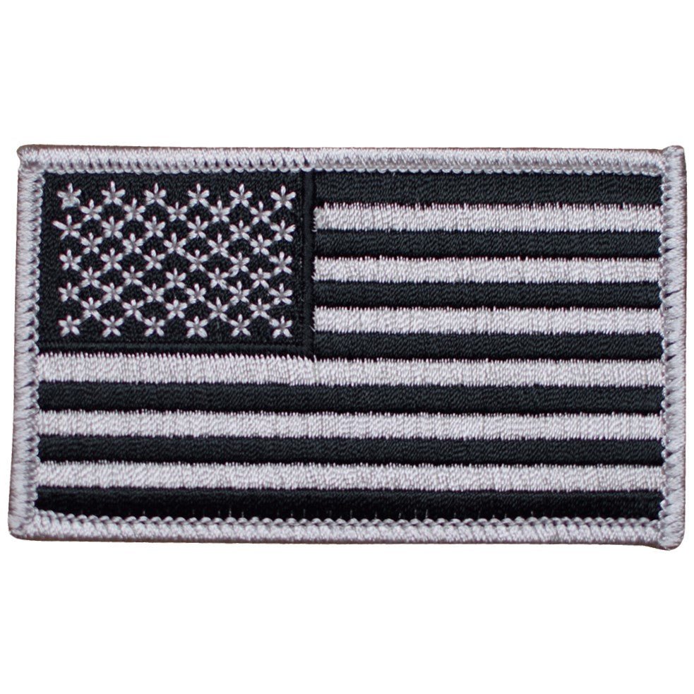 American Flag Embroidered Patch — Gray/Black, United States, USA 3-3/8" — Iron On