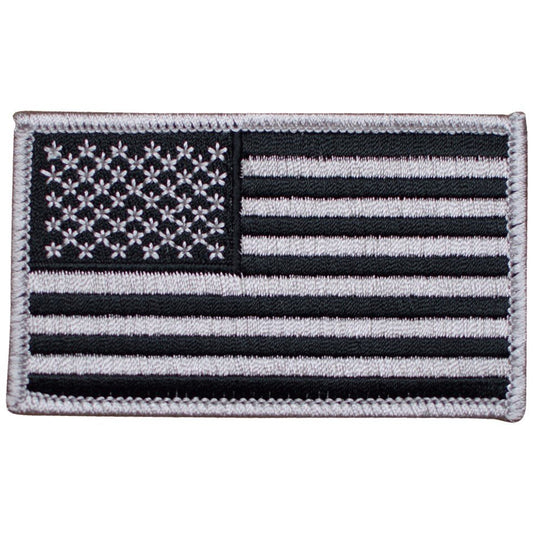 American Flag Embroidered Patch — Gray/Black, United States, USA 3-3/8" — Iron On