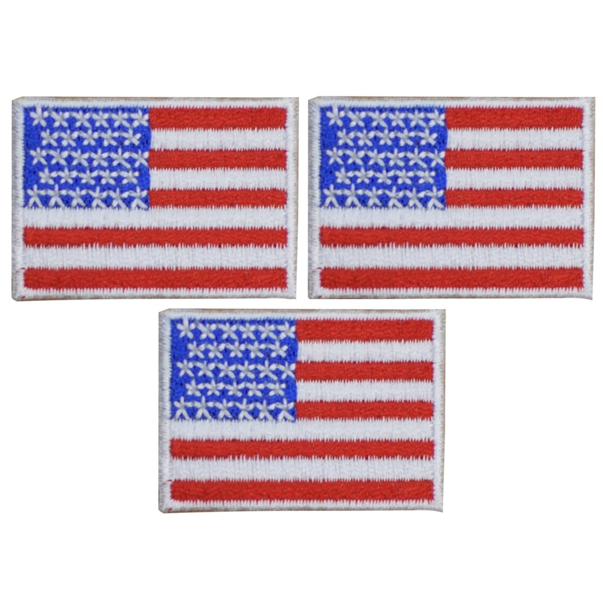 Mini American Flag Embroidered Patch — 3-Pack — White Border — Iron On 1.5"