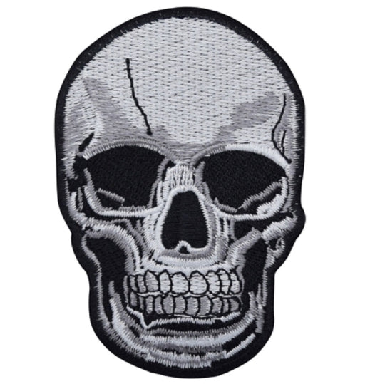Medium Human Skull Embroidered Patch — Iron On 3"