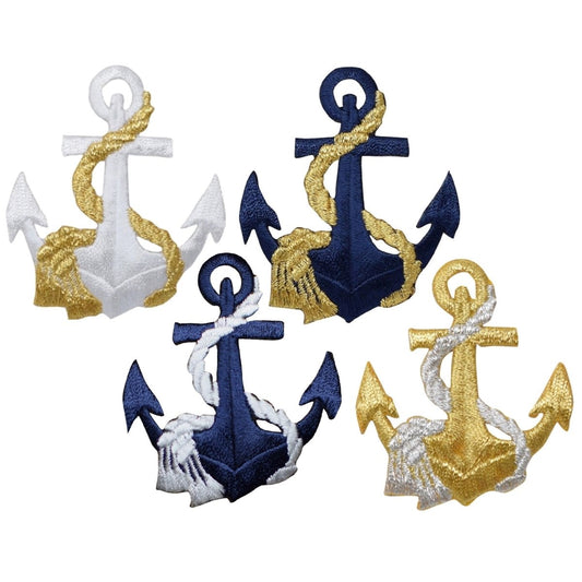 Anchor & Rope Embroidered Patch — 4-Pack — Iron On 2.5"