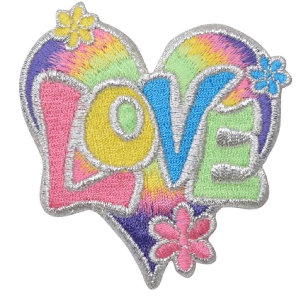Love Embroidered Patch — Pastel Heart Daisy Flower Valentine Badge 3-1/8" — Iron On