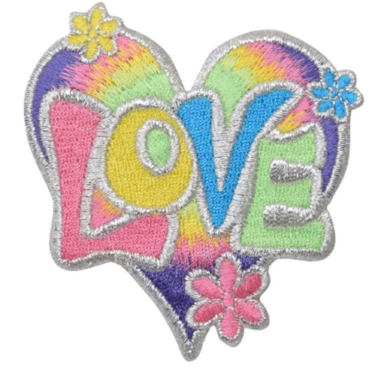 Love Embroidered Patch — Pastel Heart Daisy Flower Valentine Badge 3-1/8" — Iron On