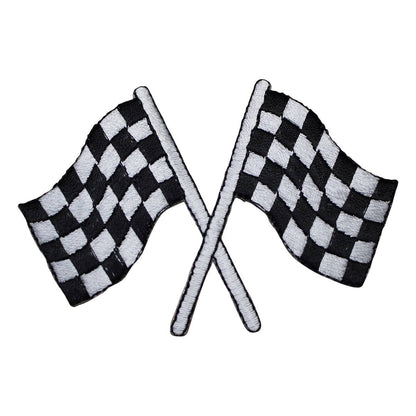 Checkered Flags Embroidered Patch — Iron On 3-1/8"