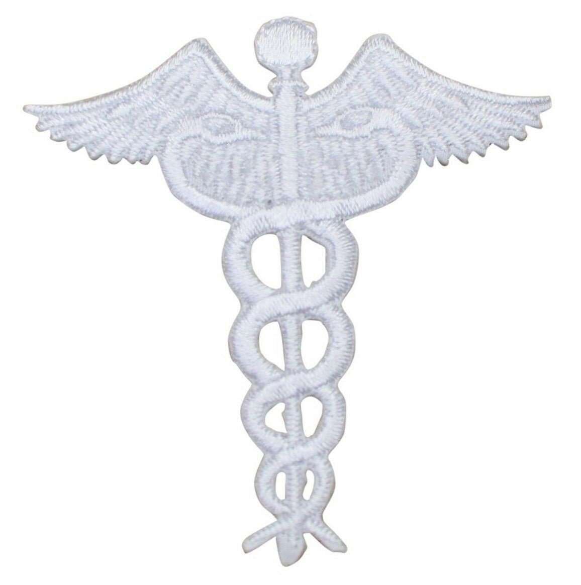 Caduceus Embroidered Patch — white — Iron On 2.25"