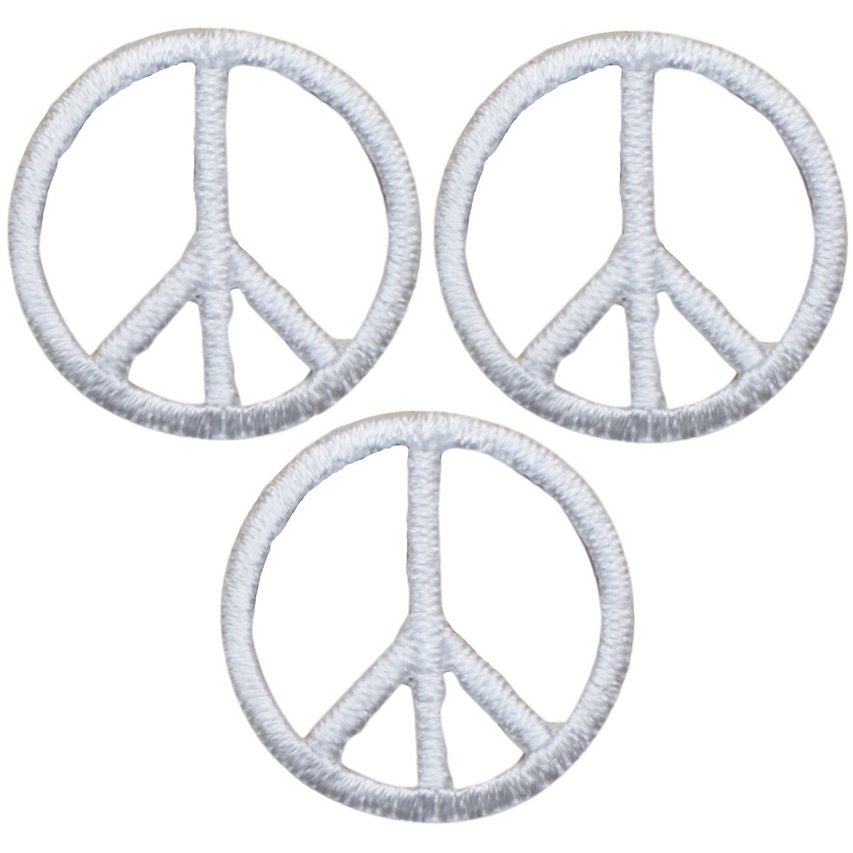 Mini White Peace Sign Embroidered Patch — 3-Pack — Iron On 1"