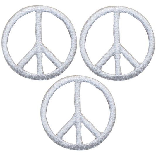 Mini White Peace Sign Embroidered Patch — 3-Pack — Iron On 1"