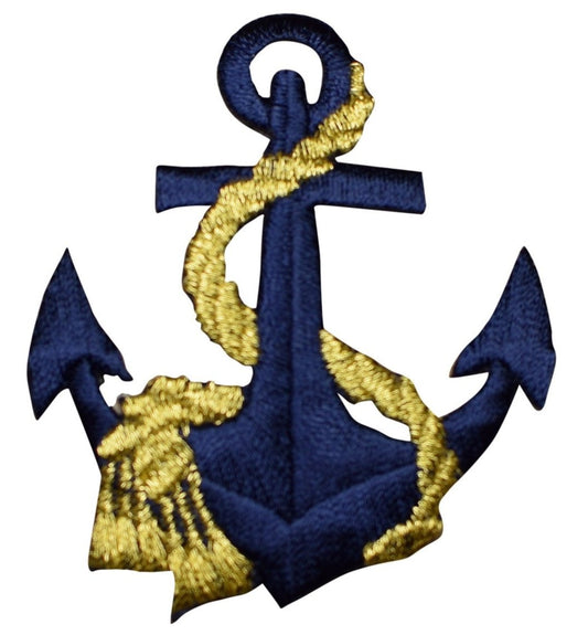 Anchor & Rope Embroidered Patch — Metallic Gold/Navy Nautical Badge 2.5" — Iron On