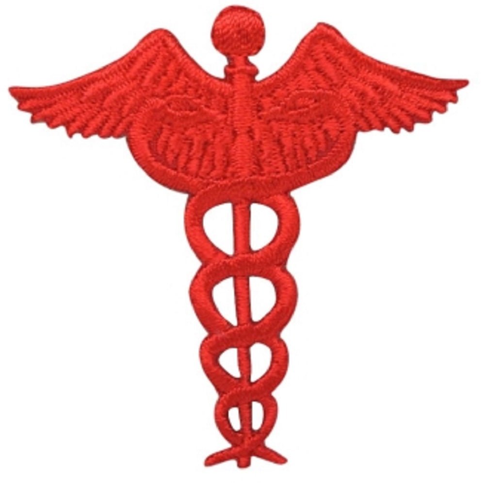 Caduceus Embroidered Patch — red — Iron On 2.25"
