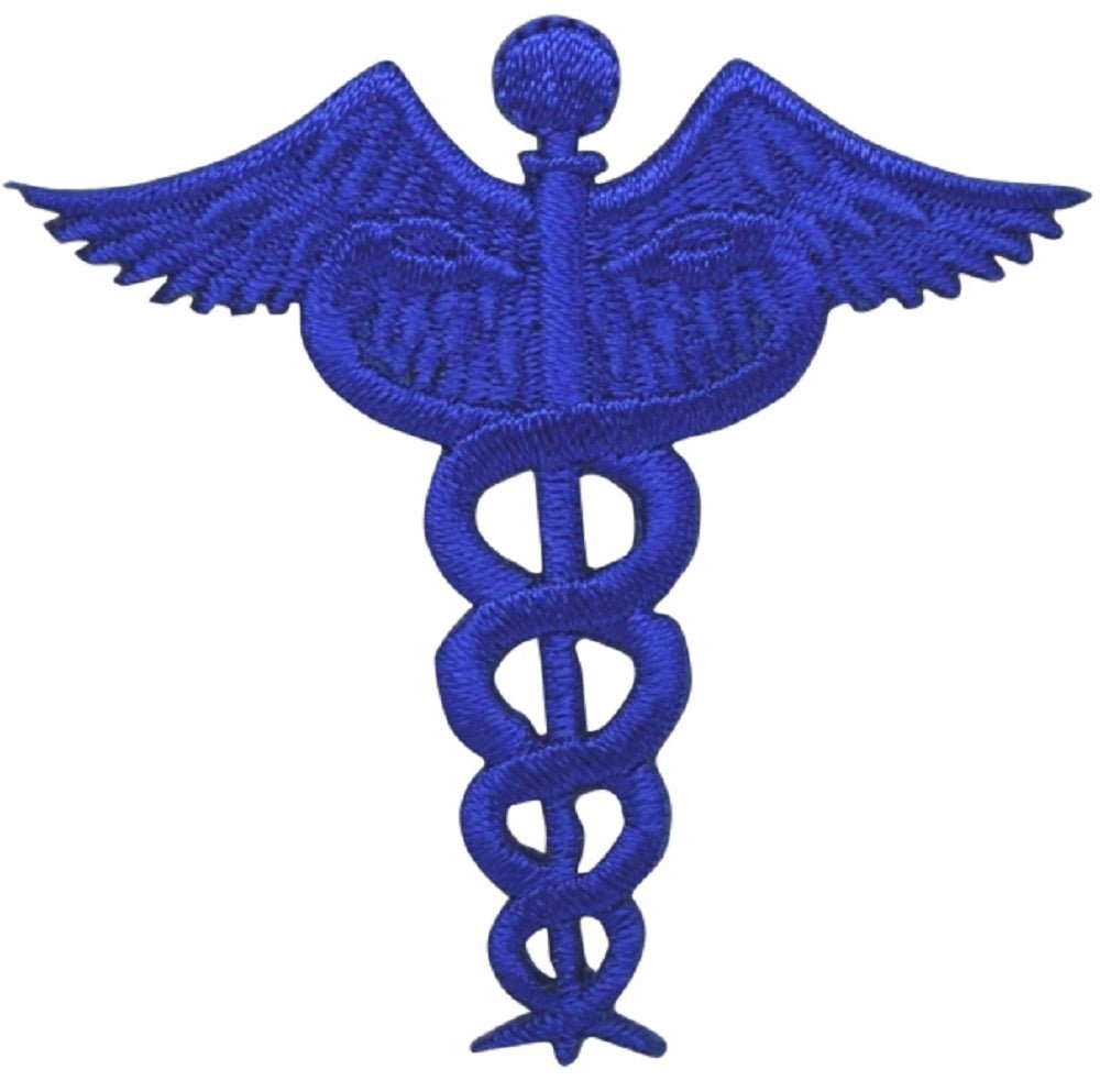 Caduceus Embroidered Patch — blue — Iron On 2.25"