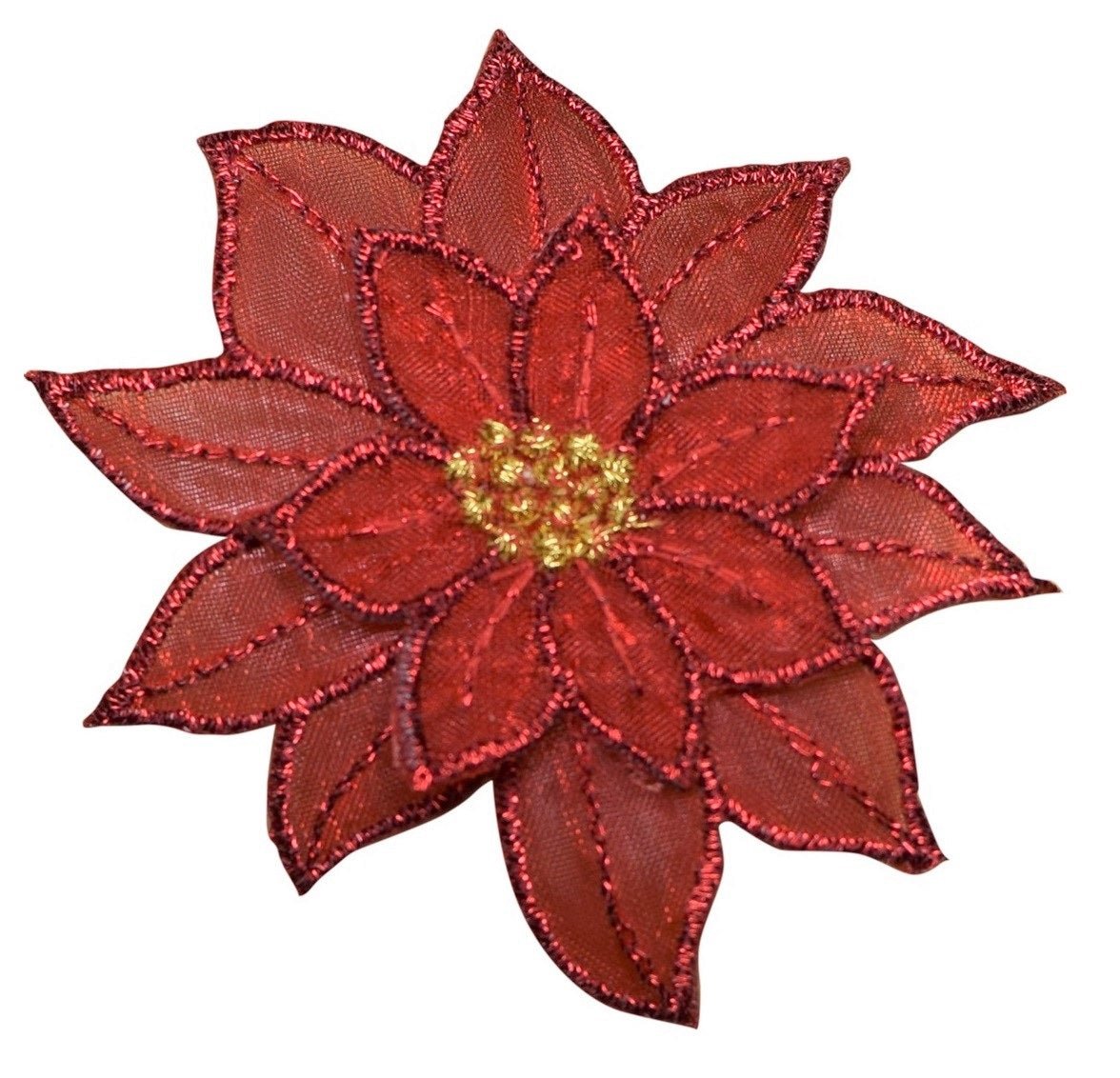Medium Red Poinsettia Embroidered Patch — Iron On 2-7/8"