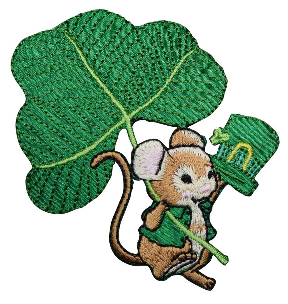 St. Patrick's Day Mouse Embroidered Patch — Iron On 2-7/8"
