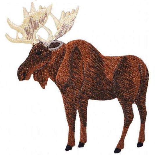 Moose Embroidered Patch — Facing Left, Antlers, Animal Badge 3" — Iron On
