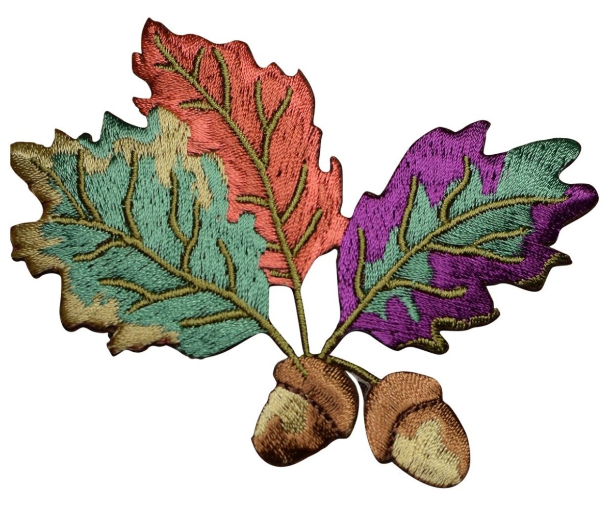 Acorns & Fall Leaves Embroidered Patch — Iron On 3-5/8"