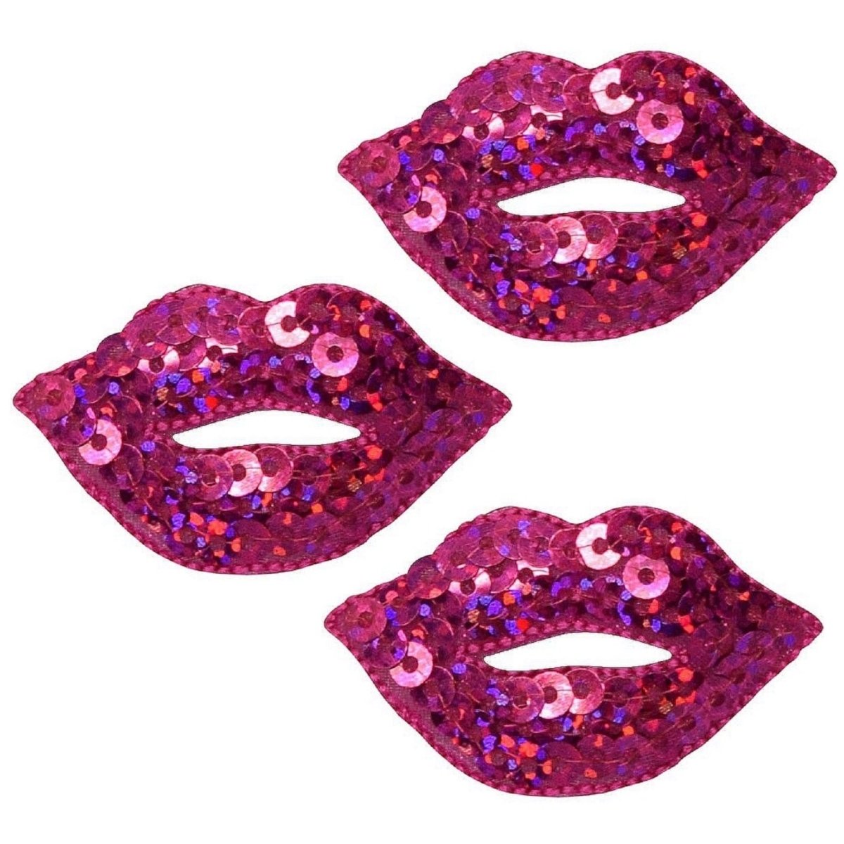Pink Lips Embroidered Patch — 3-Pack — Iron On 1.75"