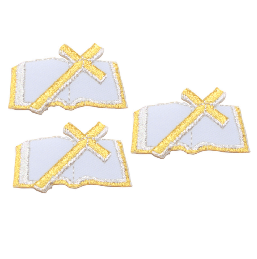 Cross and Bible Embroidered Patch — 3-Pack — gold — Iron On 1.75"