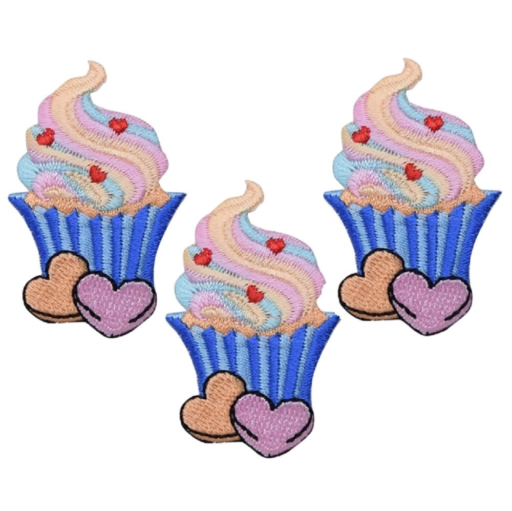 Cupcake Embroidered Patch — 3-Pack — Iron On 2"