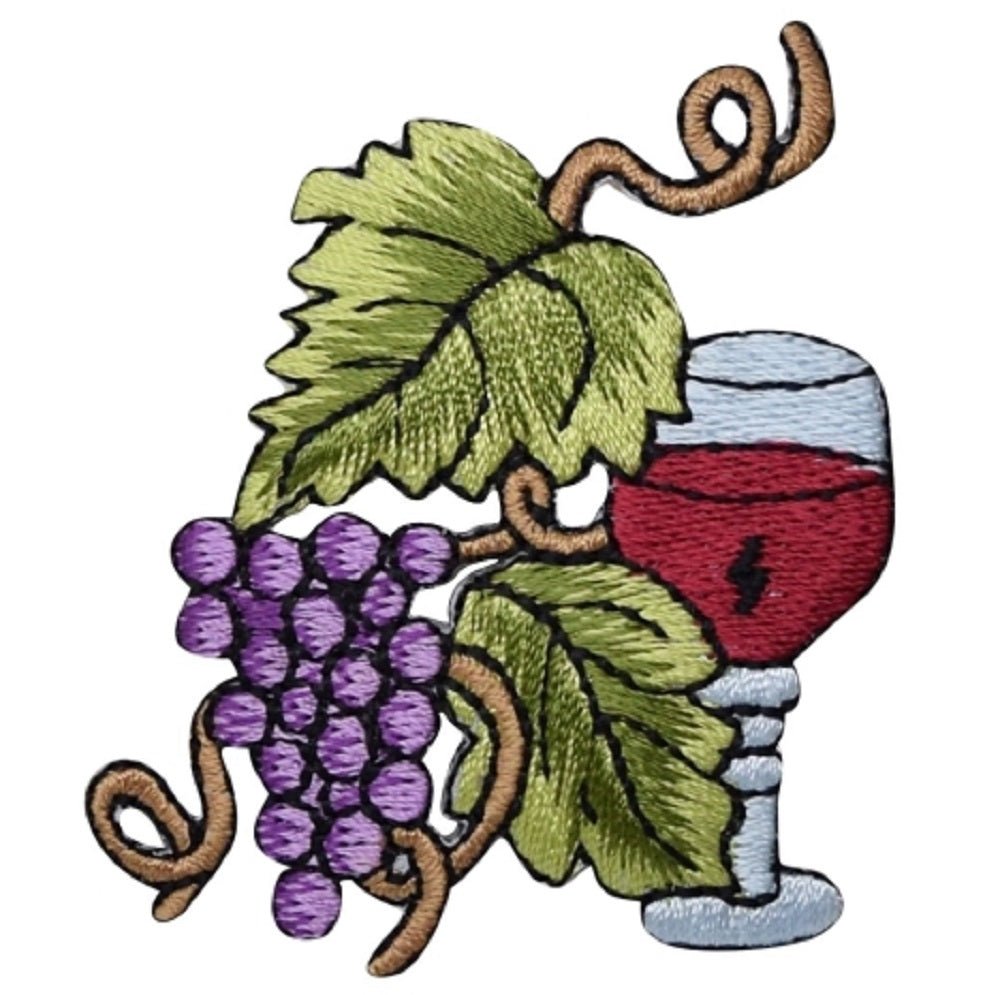 Grapes and Wine Embroidered Patch — Iron On 2-3/8"