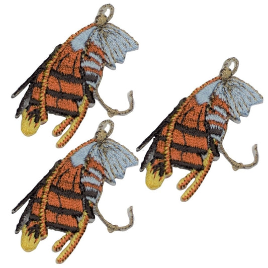 Small Fly Fishing Lure Embroidered Patch — 3-Pack — Fisherman Badge 1.75" — Iron On