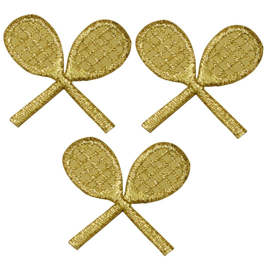 Gold Tennis Racket Embroidered Patch — 3-Pack — Iron On 1.5"