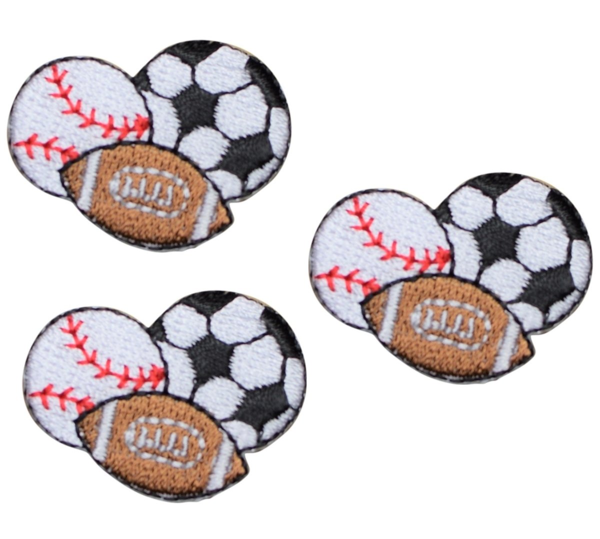 Sports Embroidered Patch - 3-Pack - Football, Baseball, Soccer 1.25" - Iron On