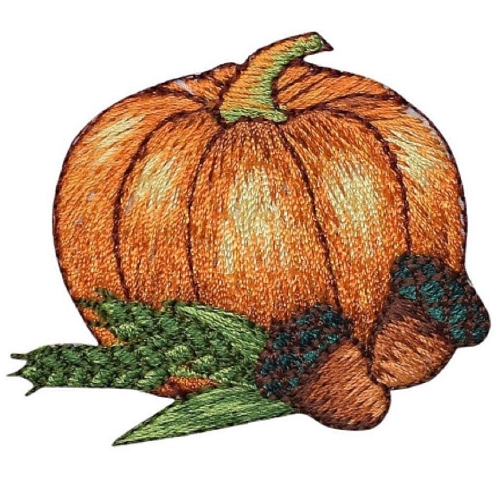 Pumpkin Embroidered Patch — Acorns, Fall, Thanksgiving Badge 2.25" — Iron On