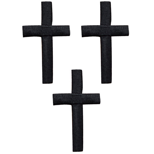 Medium Black Cross Embroidered Patch — 3-Pack — Iron On 2"