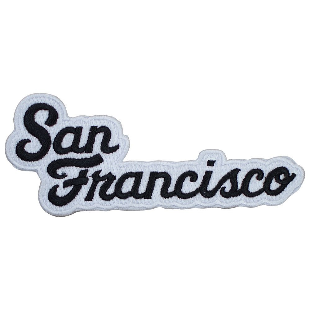 San Francisco Embroidered Patch — California, Black/White Script Badge 4-5/8" — Iron On