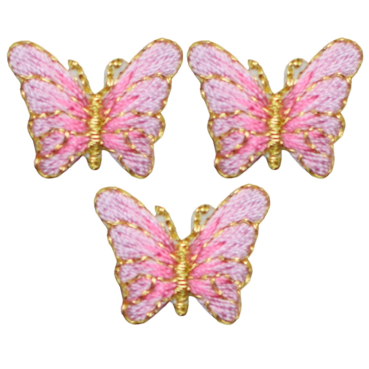 Mini Butterfly Embroidered Patch — 3-Pack — Pink & Gold Insect 3/4" — Iron On