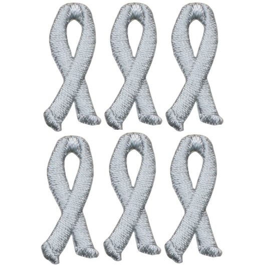 Mini Gray Ribbon Embroidered Patch — 6-Pack — Iron On 1"