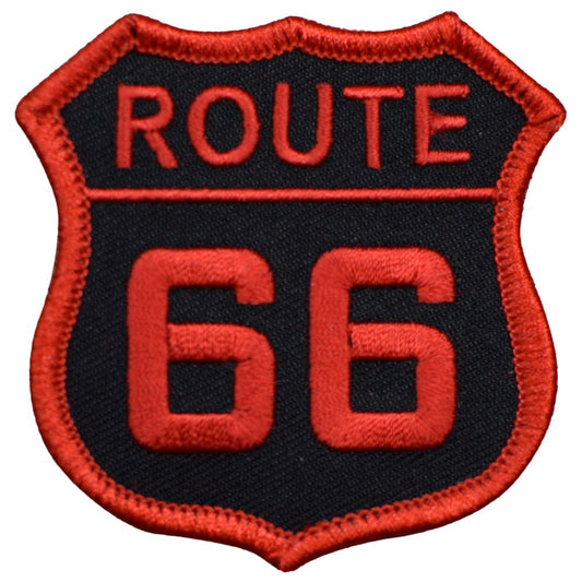 Route 66 Embroidered Patch — Red/Black Rt. 66 Badge 2.5" — Iron On