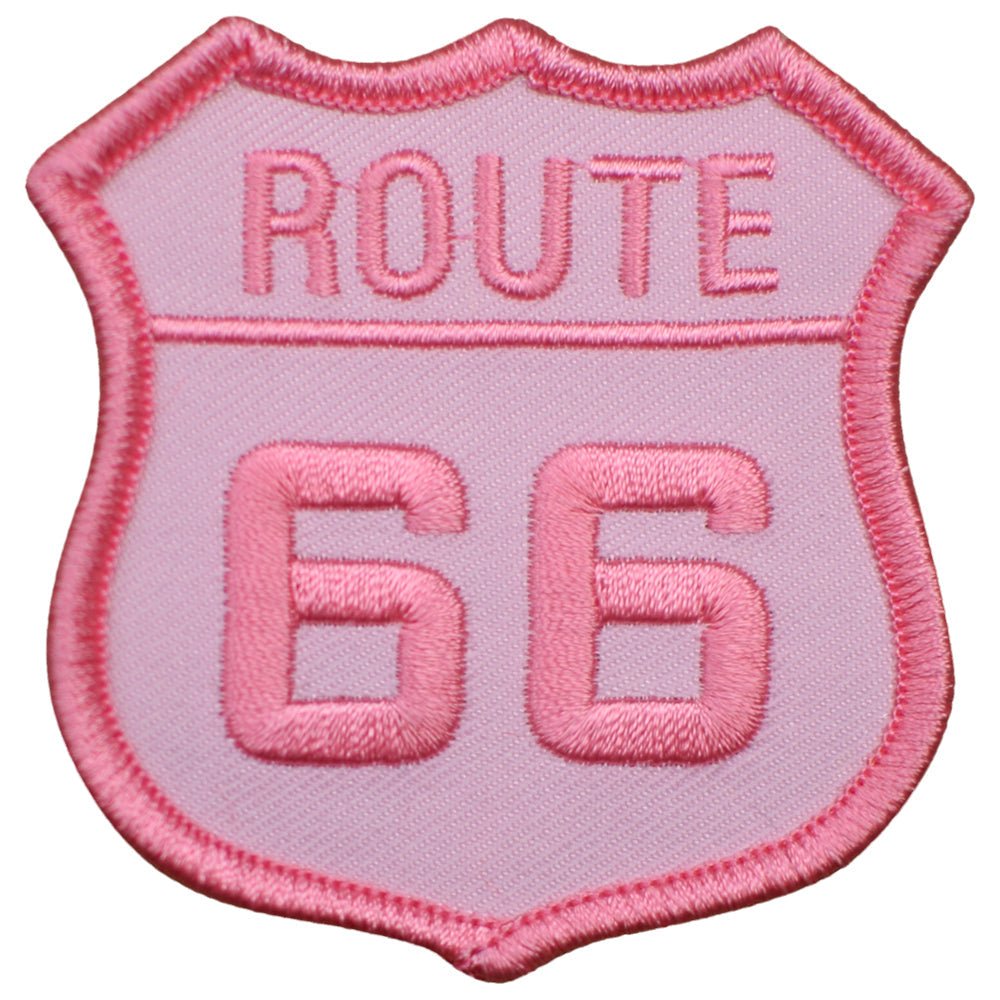 Route 66 Embroidered Patch — Pink Rt 66 Badge 2.5" — Iron On