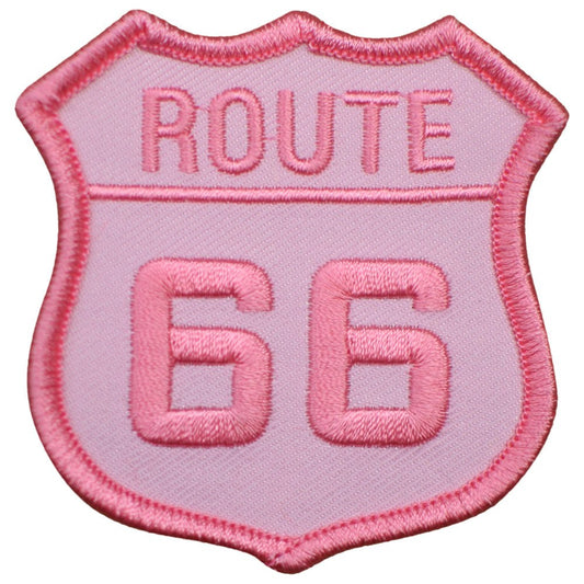 Route 66 Embroidered Patch — Pink Rt 66 Badge 2.5" — Iron On