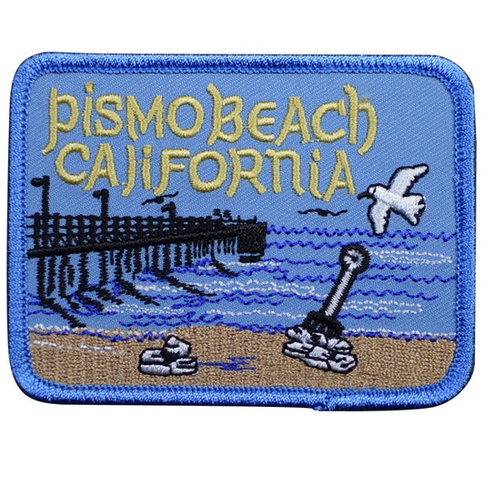 Pismo Beach California embroidered iron-on patch with pier and beach scene