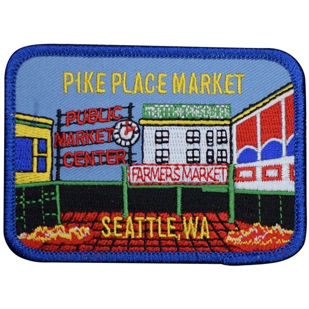 Seattle Embroidered Patch — Pike Place Market, WA Washington Badge 3.5" — Iron On