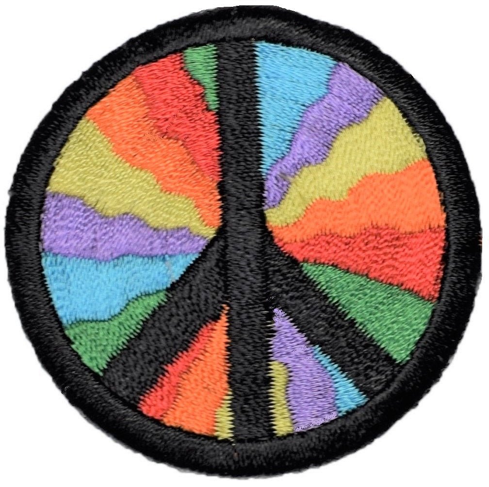 Peace Sign Embroidered Patch — World Rainbow, Hippie Badge 2" — Iron On