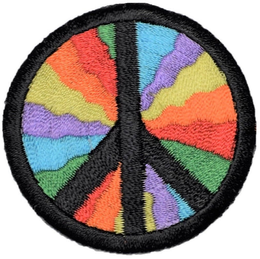 Peace Sign Embroidered Patch — World Rainbow, Hippie Badge 2" — Iron On
