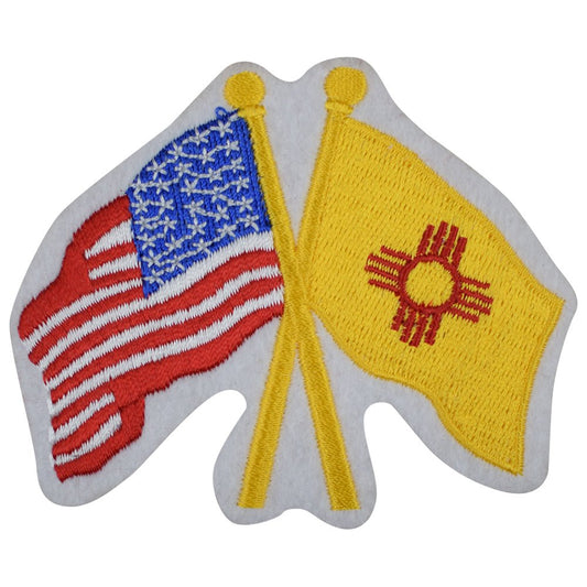 New Mexico Embroidered Patch — USA & NM Flags, Unites States of America 3.5" — Iron On
