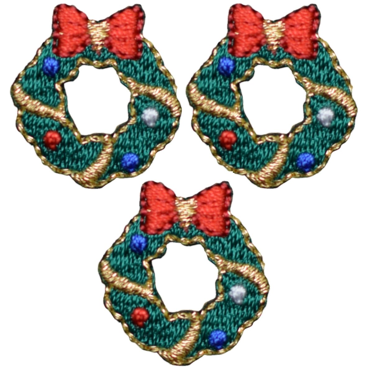 Mini Christmas Wreath Embroidered Patch — 3-Pack — Iron On 7/8"