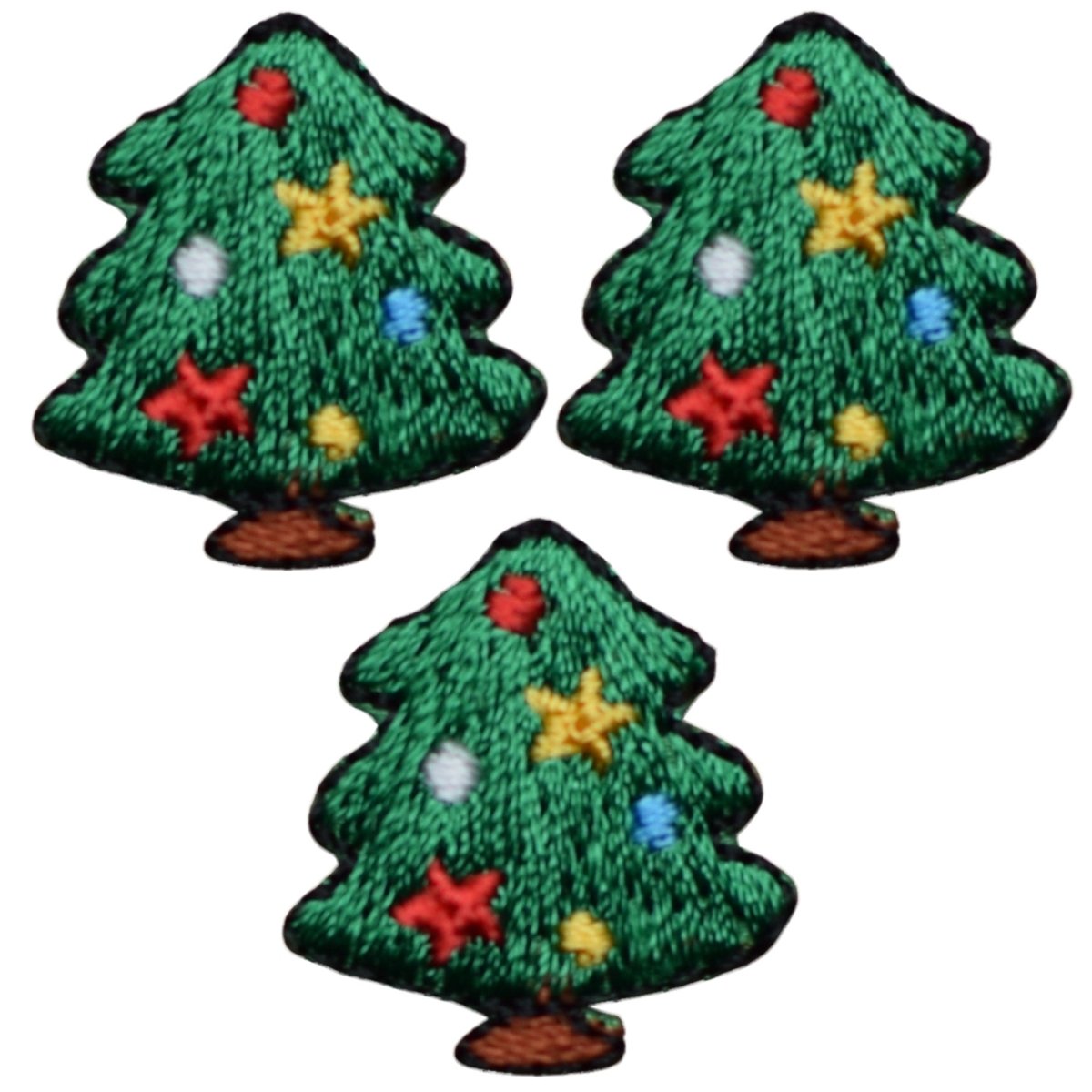 Mini Christmas Tree with Lights - Embroidered Patch — 3-Pack — Iron On 7/8"