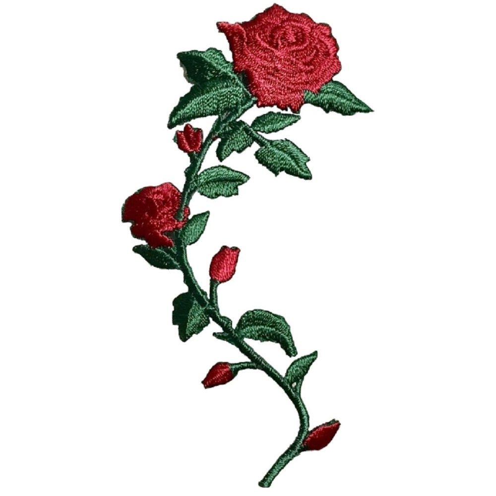 Red Rose Embroidered Patch — Right Facing 3.5" — Iron On