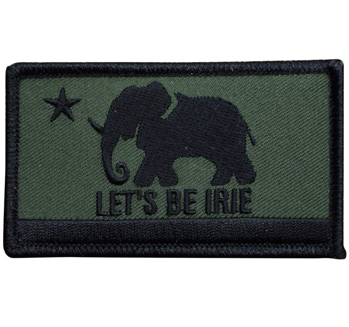LETS BE IRIE Embroidered Patch - Irie California Flag, Olive Green and Black - Iron On 3.5"