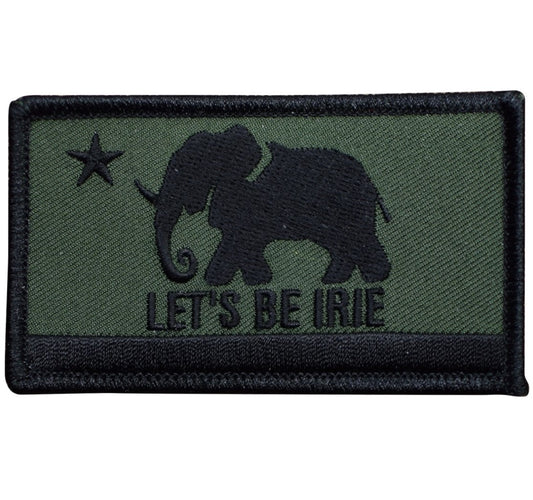 LETS BE IRIE Embroidered Patch - Irie California Flag, Olive Green and Black - Iron On 3.5"