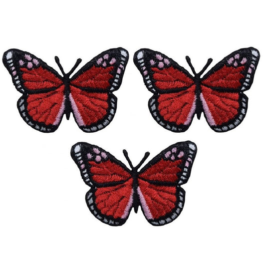 Red Butterfly Embroidered Patch — 3-Pack — Iron On 2"