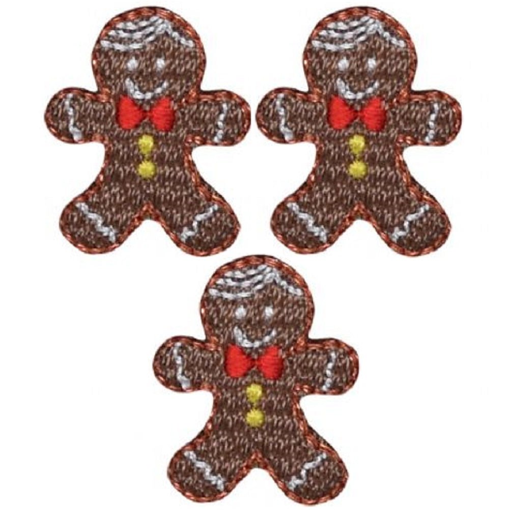 Mini Gingerbread Embroidered Christmas Patch — 3-Pack — Iron On 7/8"