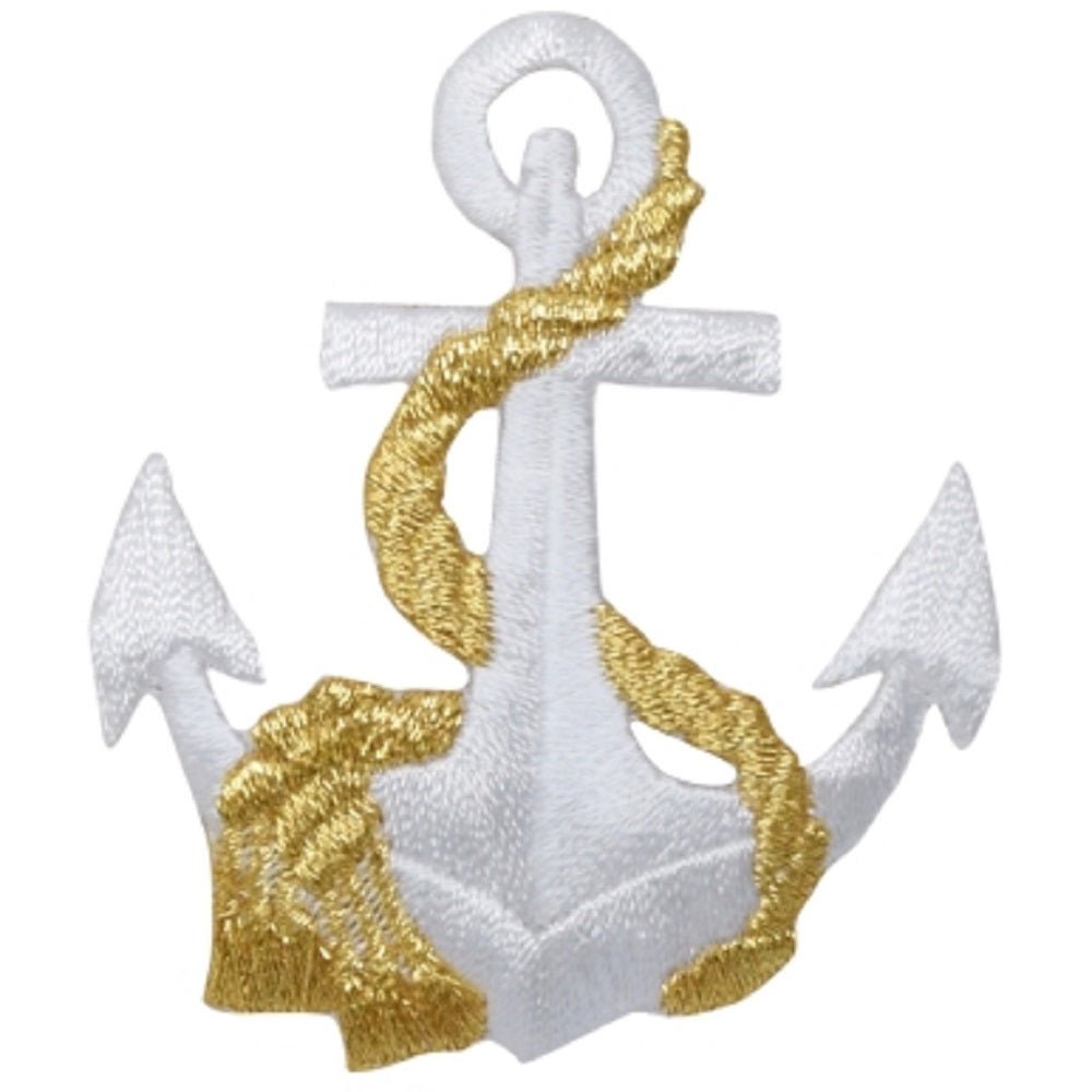 Anchor & Rope Embroidered Patch — Metallic Gold/White 2.5" — Iron On
