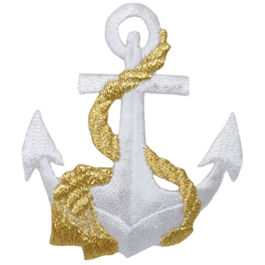 Anchor & Rope Embroidered Patch — Metallic Gold/White 2.5" — Iron On