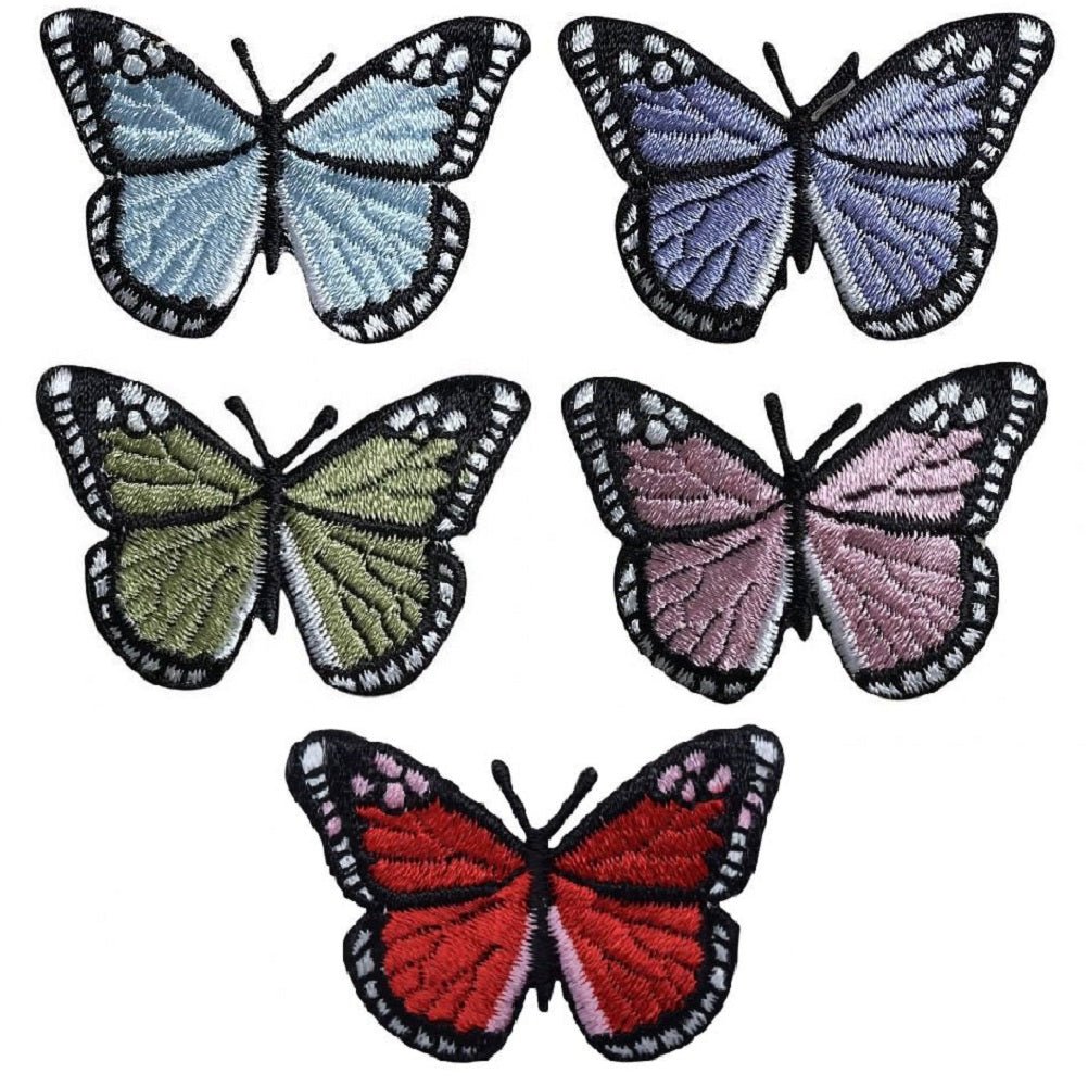 5-Pack Butterfly Patch Set - Embroidered Decorative Insect Badges (Iron On)