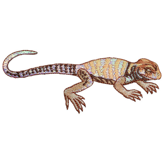 Shiny Brown Lizard Embroidered Patch — Iron On 4.25"